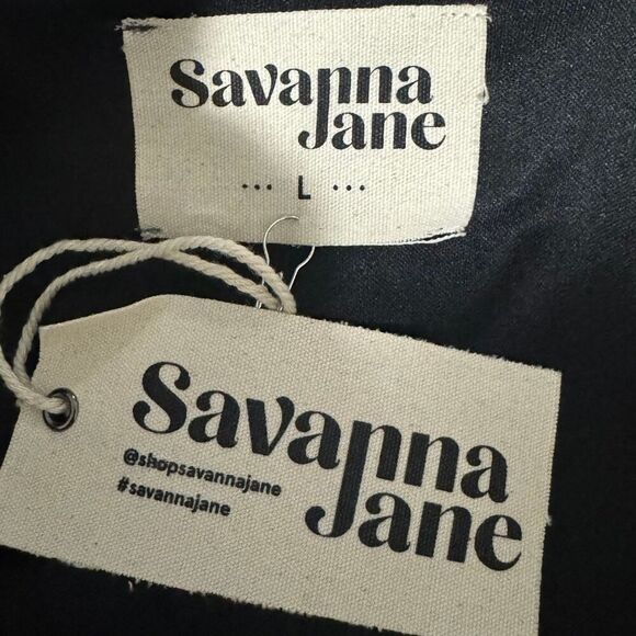 SAVANNA JANE Taking a Shine Embroidered Long Sleeve Dress Black Tan NWT Large - Picture 6 of 7